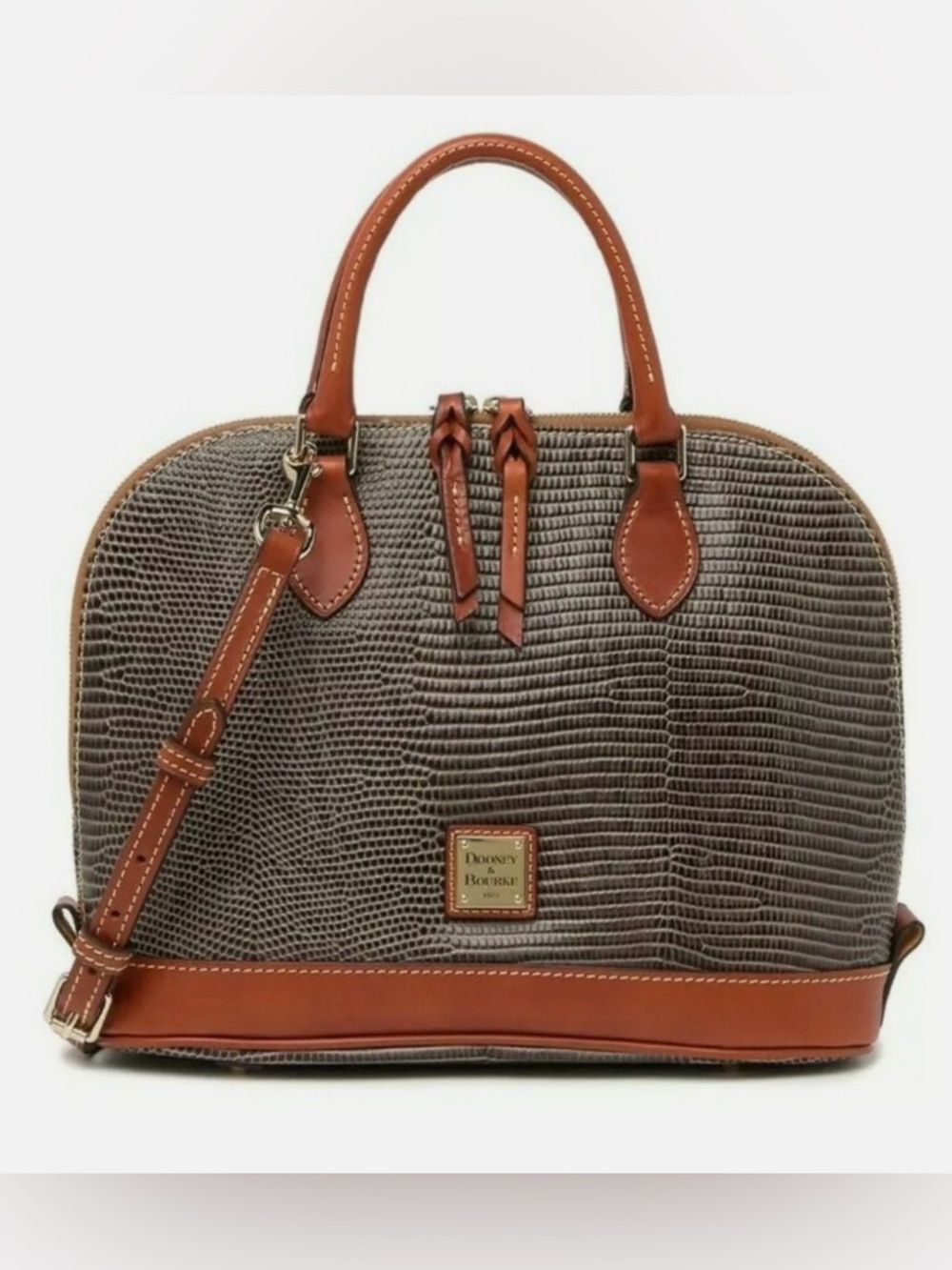 Dooney & Bourke Brown Textured Satchel with Tan Leather Trim